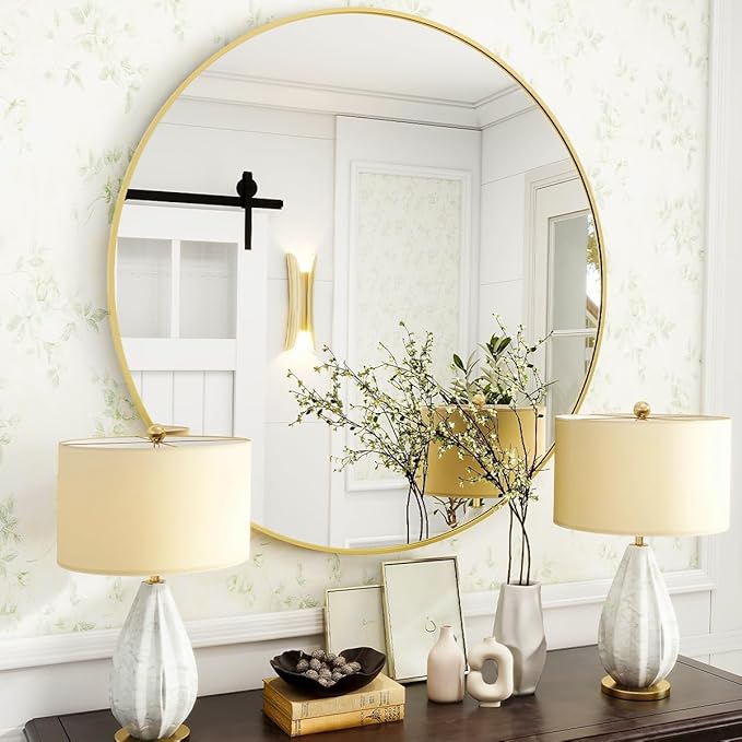 Gold Round Bathroom Mirror, 30 inch Circle Wall Mounted Hanging Mirror - Image 8