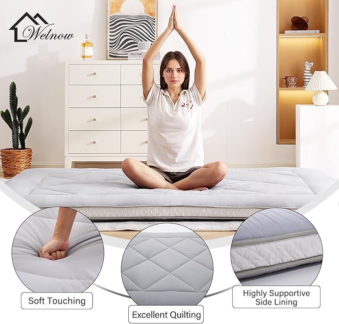 Welnow Japanese Futon Floor Mattress, Thick Full Size Tatami Mat Portable & - Image 5
