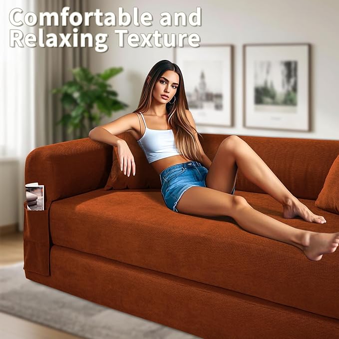80" Convertible Sofa Bed, Corduroy Deep Seat Folding Pull Out Couch - Image 8