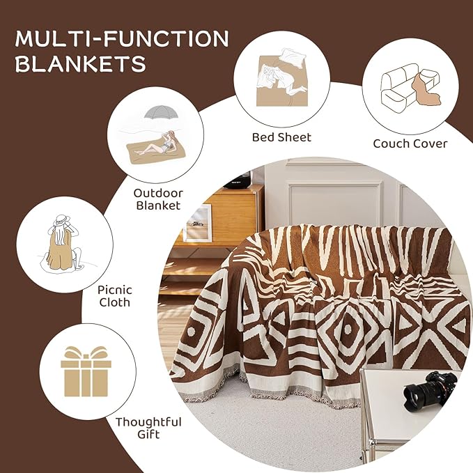 STACYPIK Boho Chocolate Beige Sofa Cover Anti-Slip Reversible Couch Cover - Image 6