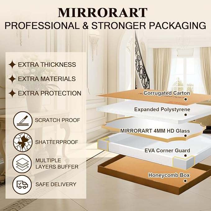 28x36 Inch Gold Scalloped Mirror, Bathroom Vanity Mirror - Image 9