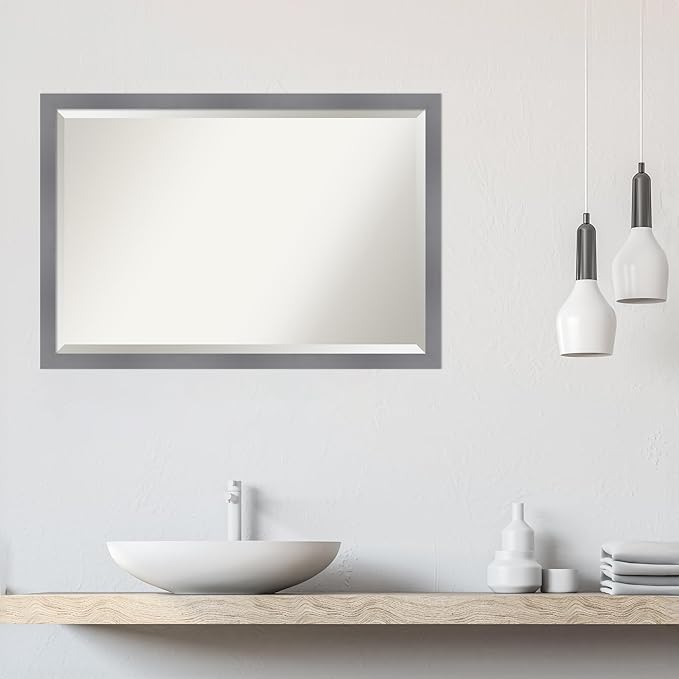 Amanti Art Grey Wall Mirror 27x39 Edwin Grey Rectangle Bathroom Mirror - Image 6