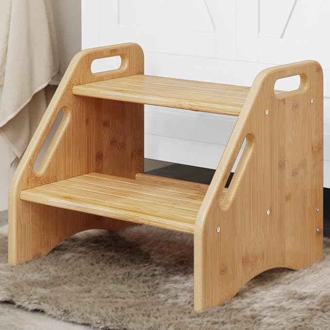 AMBIRD Wooden Step Stool, Two Step Stools Toddler 300 lbs Capacity by AMBIRD