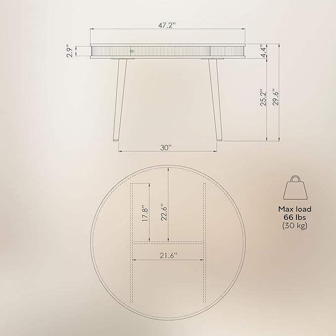 WERMO 47'' Round Dining Table for 4 People - Image 2