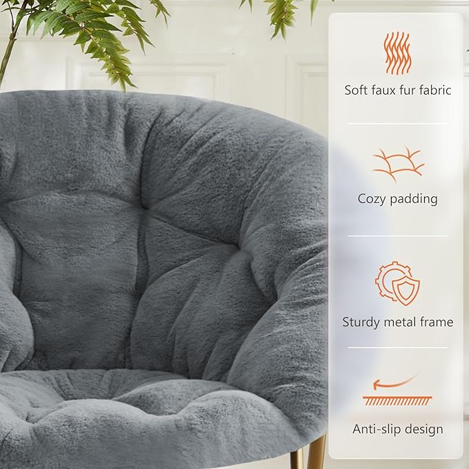 Saucer Chair Faux Fur with Soft and Thick Padded Seat Metal Frame, Modern Style - Image 6