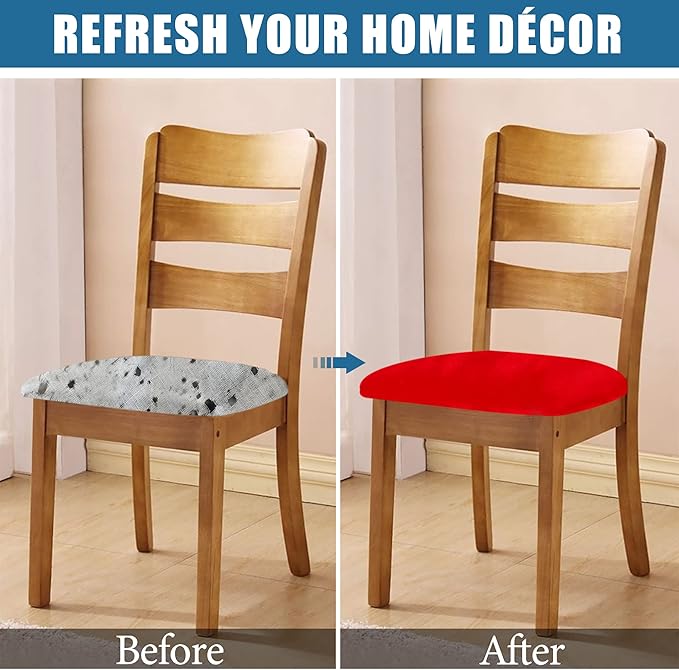Smiry Velvet Seat Covers for Dining Room Chair Set of 2, Stretch Fit Removable - Image 5