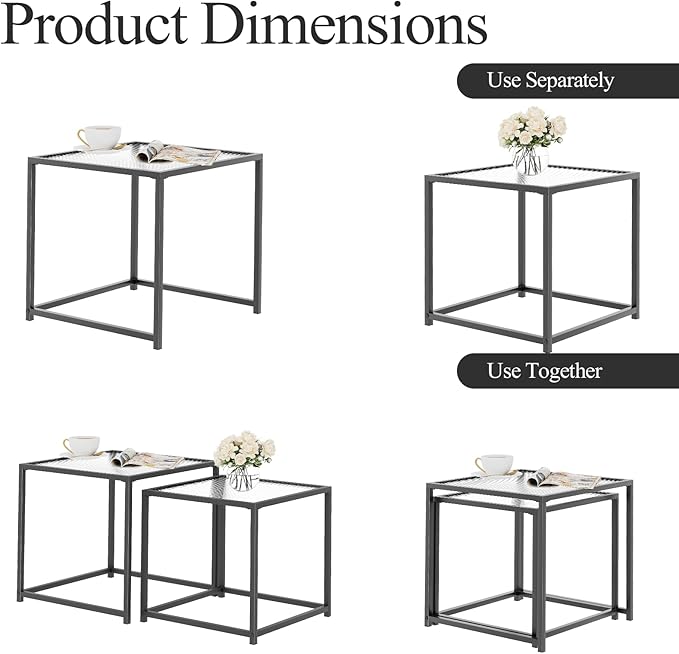 Garden 4 you Coffee Table Set of 2, Modern Patterned Glass Nesting Table - Image 8