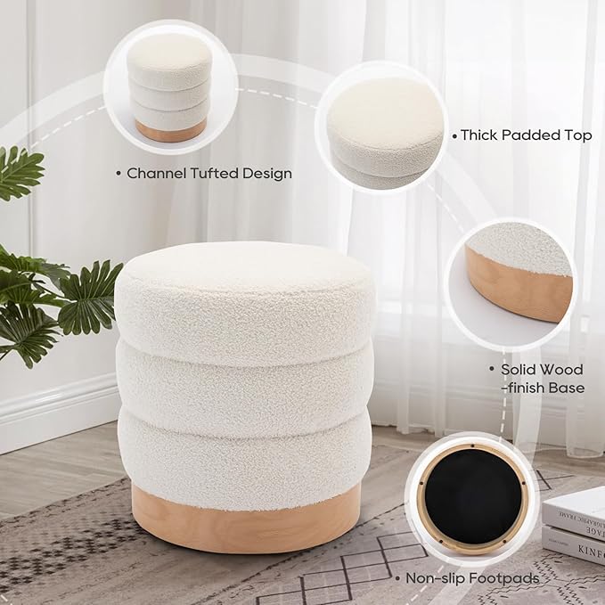 COLAMY Sherpa Ottoman Footstool, Tufted Modern Foot Rest Stool - Image 6