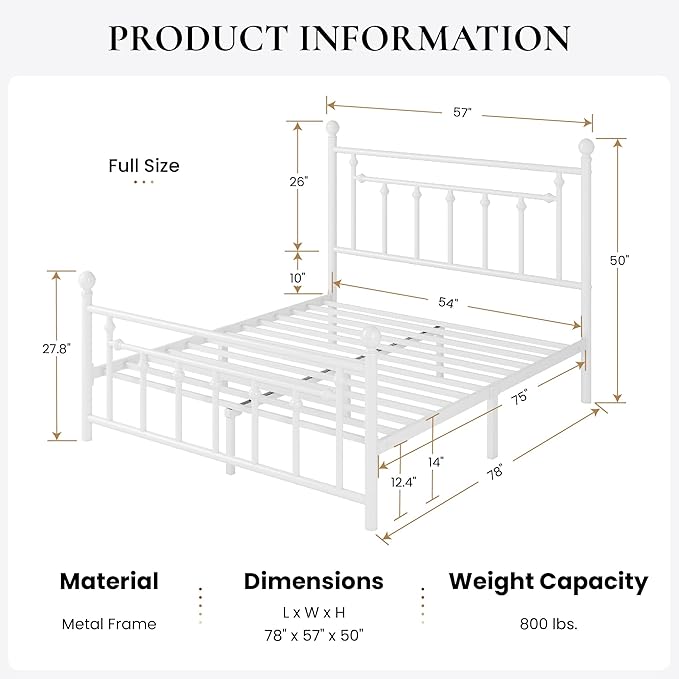 SHA CERLIN 14'' Full Size Metal Platform Bed Frame/Victorian Headboard and - Image 2