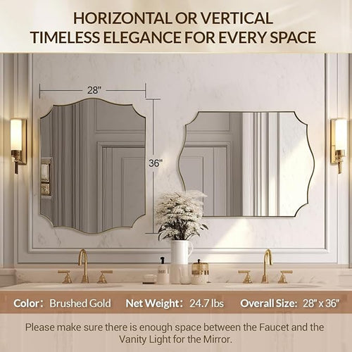 28x36 Inch Gold Scalloped Mirror, Bathroom Vanity Mirror - Image 2