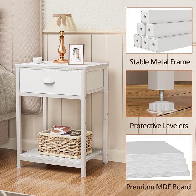 Furologee White Nightstands Set of 2, End Table - Image 5