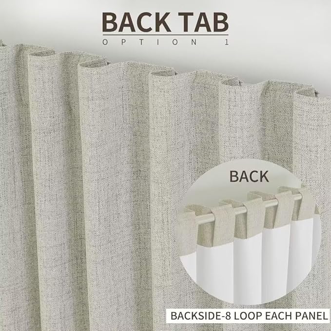 Joydeco Natural Linen Curtains 108 inch Length 2 Panels Set Burg 100% Blackout - Image 3