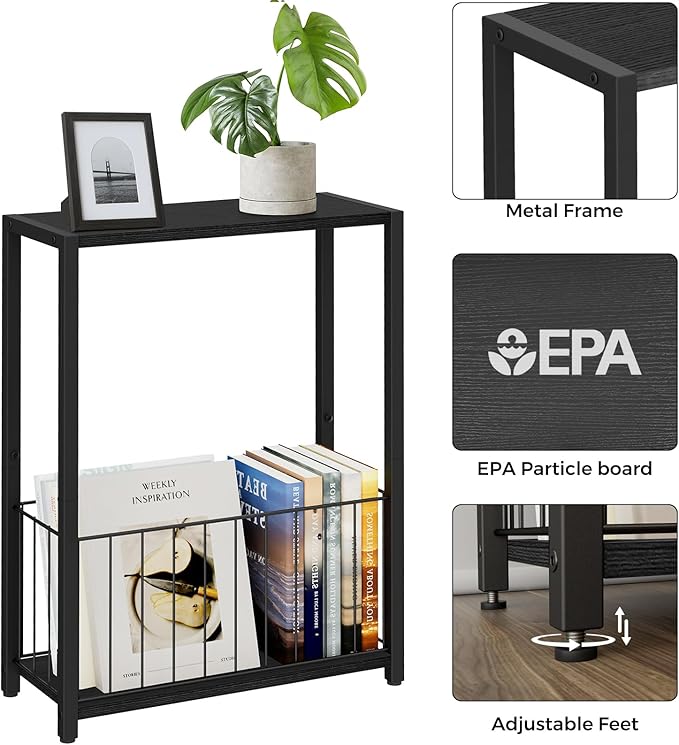 Narrow Side Table with Magazine Holder, Skinny End Table Perfect - Image 5