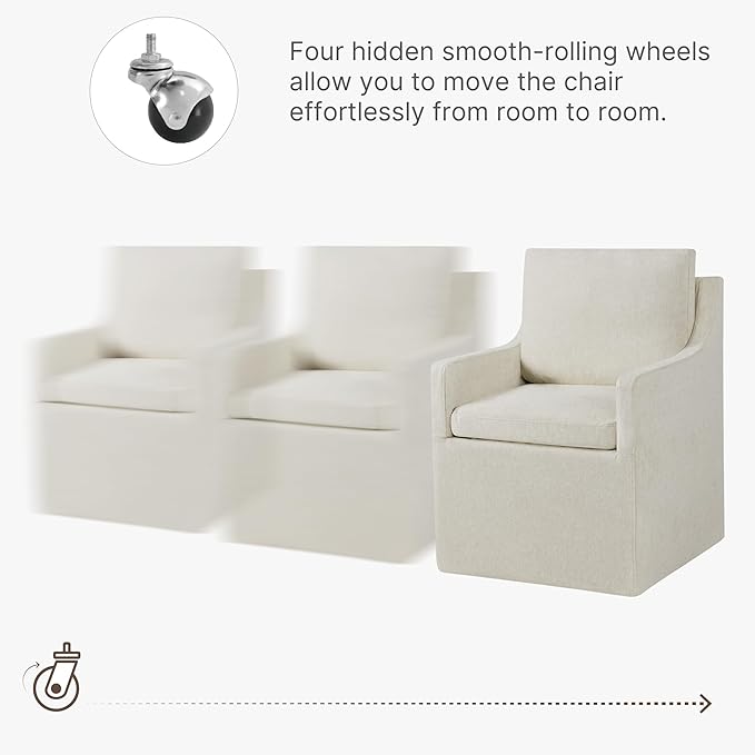 Upholstered Dining Chairs with Casters Washable Cover Side Deskchair with - Image 3