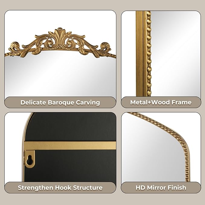 Large Ornate Gold Antique Mirror 40” x 30”, Vintage Wall Mirror - Image 3