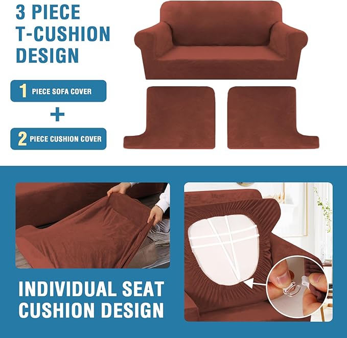 H.VERSAILTEX Sofa Cover 3 Piece T Cushion Loveseat Slipcovers Thick Velvet - Image 4