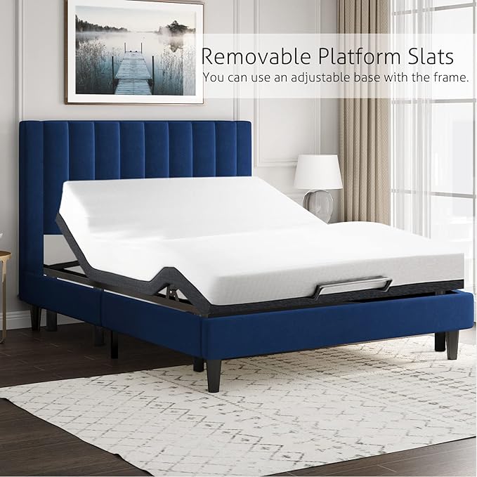 SHA CERLIN Full Bed Frame/Velvet Upholstered Platform Bed Frame - Image 7