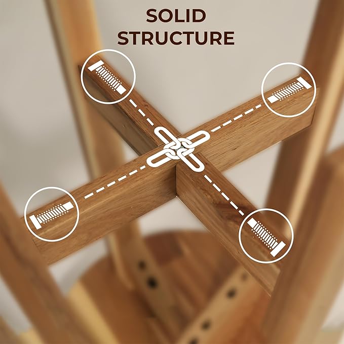 Round Stool Acacia Wood, Easy Assembly, Natural Wax Finish, Wooden Stool - Image 6