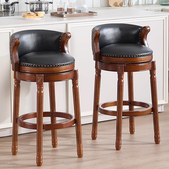 Cow top Leather Wooden Bar Stools, 29.5" Bar Height Bar Chair by AULIFE