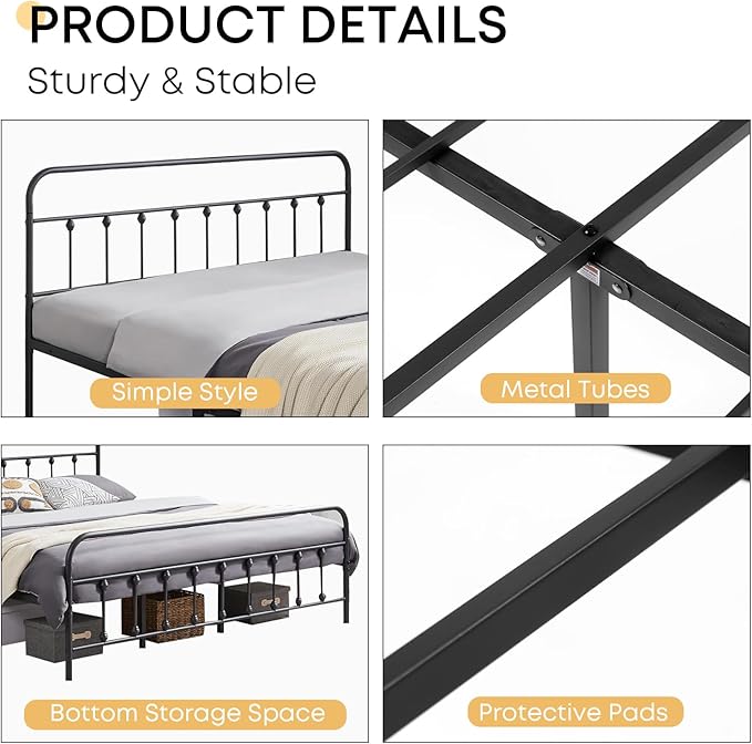 Full Size Bed Frame-Classic Metal Platform Bed Frame Mattress Foundation - Image 4