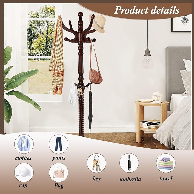 Wooden Coat Rack Freestanding, Vintage Coat Racks - Image 5