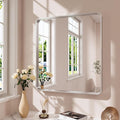 Brushed Nickel Bathroom Mirror 38x38 Inch, Brushed Silver Metal Frame Mirror by JISOSO