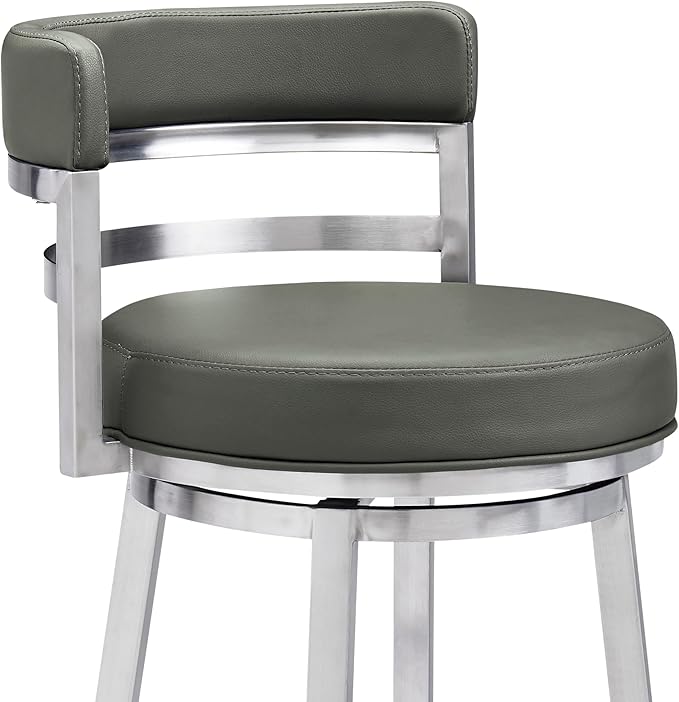 Armen Living Titana 26" Counter Height Swivel Grey Faux Leather and Brushed - Image 6