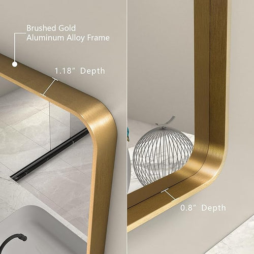 24x32 Gold Bathroom Mirror, Rounded Rectangle Gold Frame Mirror, Brushed Gold - Image 2