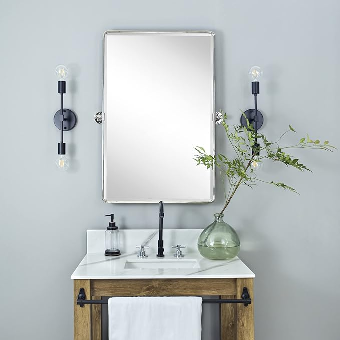 TEHOME 27 x 35'' Farmhouse Chrome Metal Framed Pivot Rectangle Bathroom Mirror - Image 6