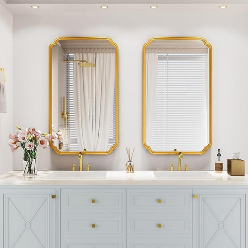 26"x40" Rustproof Bathroom Mirror Gold, Round Corner Metal Frame Wall Mirror - Image 2