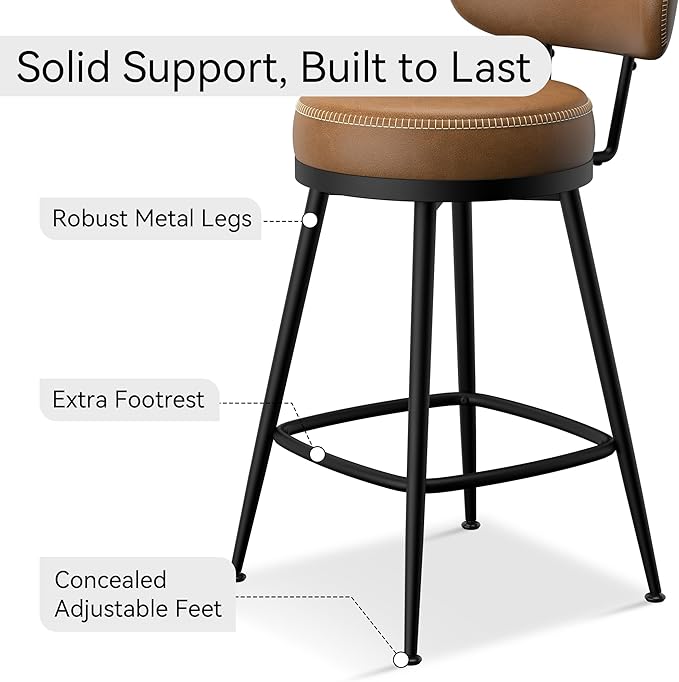 Counter Height Bar Stools, Faux Leather Kitchen Counter Stools - Image 5