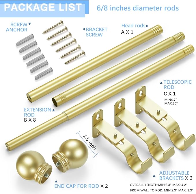 Curtain Rods for Windows 16 to 150 Inches, Curtain Rod Max Adjustable Length of - Image 3