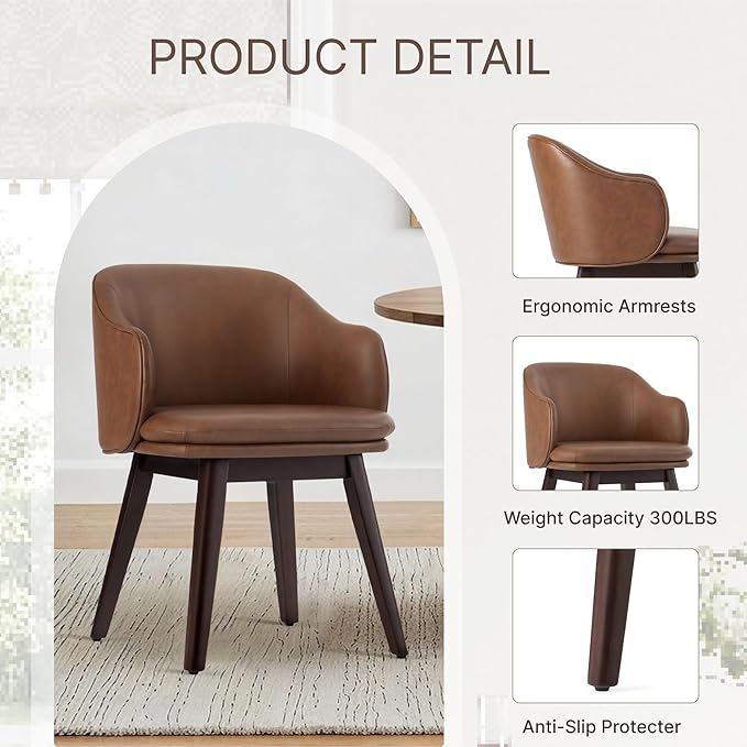 Wooden Dining Chairs Set of 4, Faux Leather Upholstered Modern Dining Room - Image 5