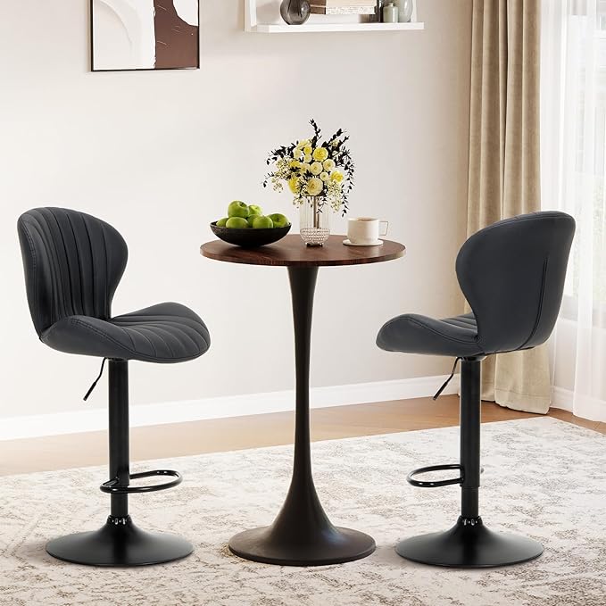 COLAMY Bar Stools Set of 1, Modern Swivel Bar Chairs, Adjustable Faux Leather - Image 3