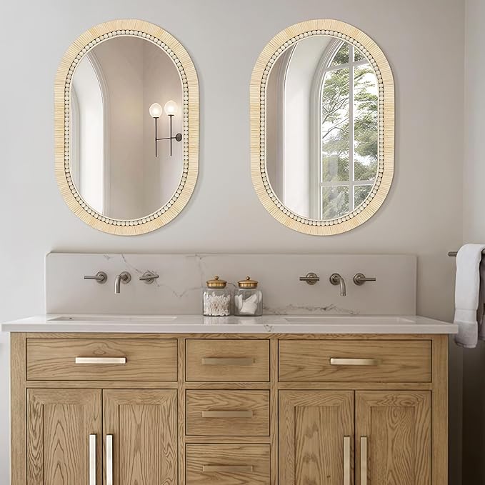 ULIKE Rattan Mirror for Bathroom, 20x30 Inch Oval Rustic Farmhouse Wall Decor - Image 5