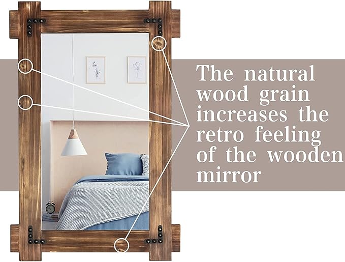 MeMoreCool Rustic Wooden Framed Wall Mirror, Farmhouse Decorative Vanity Mirror - Image 7