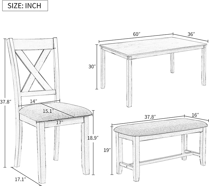 Merax 6-Piece Kitchen Dining Table Set Wooden Rectangular Dining Table - Image 2