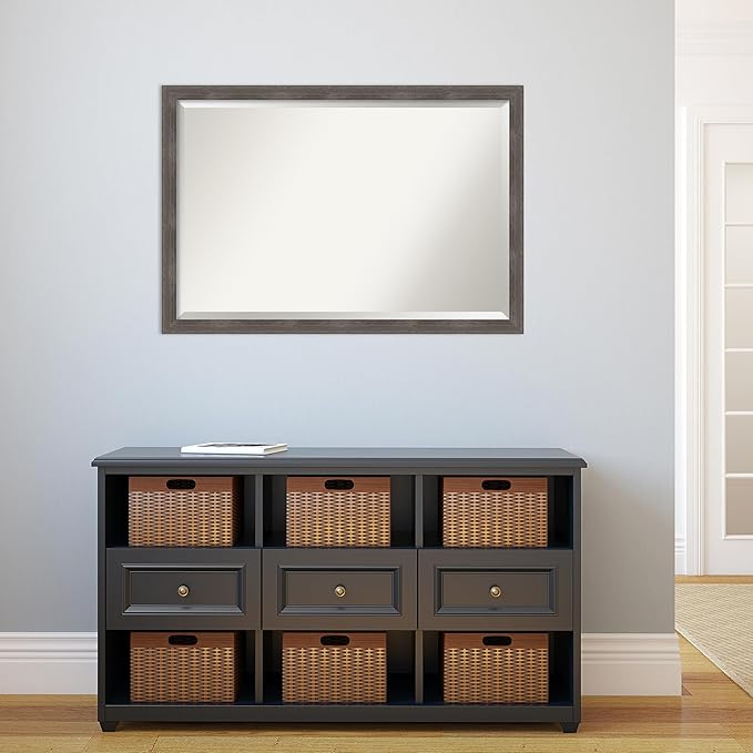Amanti Art Grey Wall Mirror 27x39 Pinstripe Lead Grey Rectangle Bathroom Mirror - Image 6