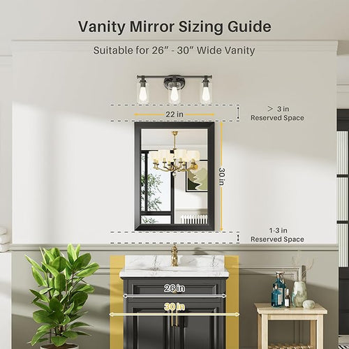 22x30 Inch Black Bathroom Mirror - Image 2