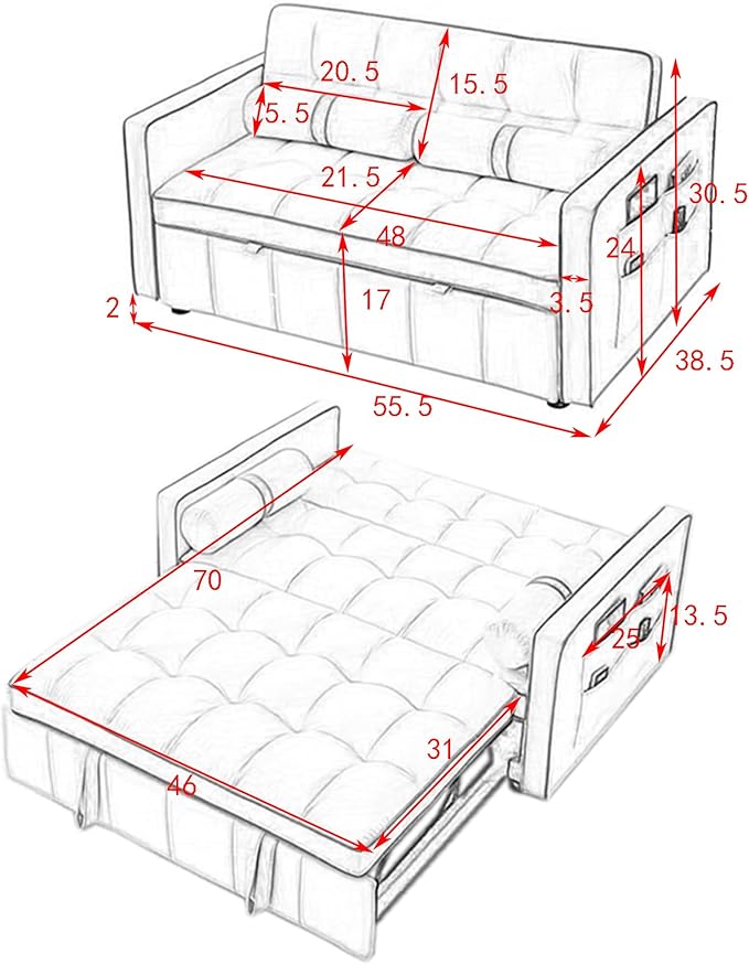 ERYE 3 in 1 Tufted Sleeper Sofa Bed - Image 2
