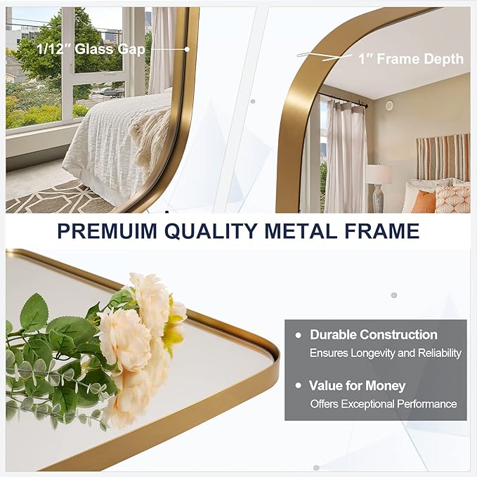 ANDY STAR Gold Mirror, 30x48’’ Brushed Gold Oval Mirror - Image 2
