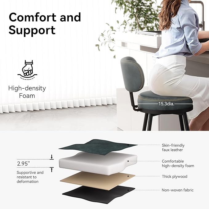Counter Height Bar Stools, Faux Leather Kitchen Counter Stools - Image 3
