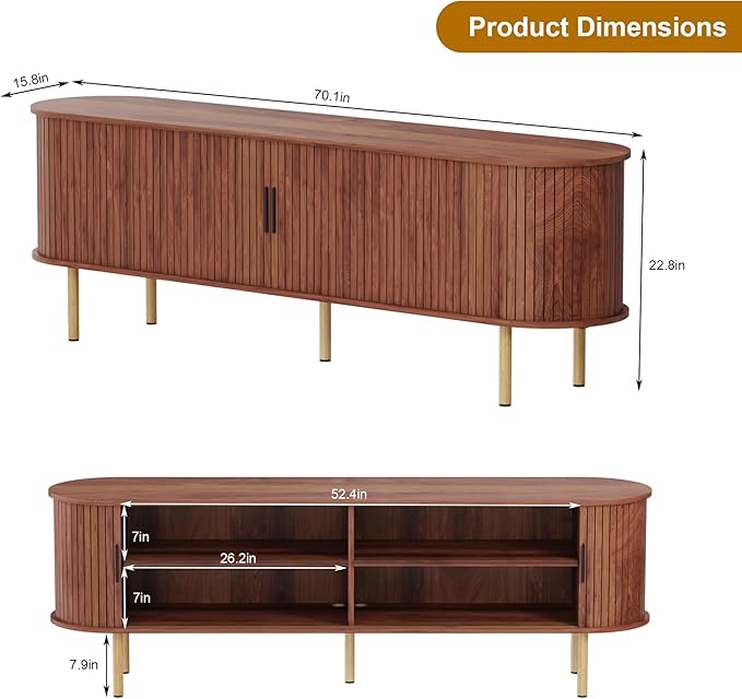GarveeHome 70.1" TV Stand, Modern TV Console Table - Image 2