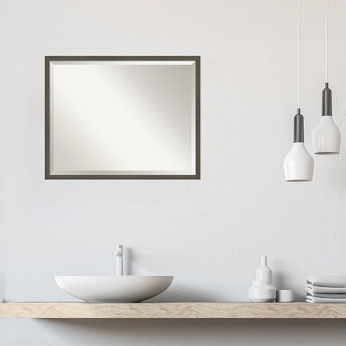 Amanti Art Grey Wall Mirror 23x29 Svelte Clay Grey Rectangle Bathroom Mirror - Image 5
