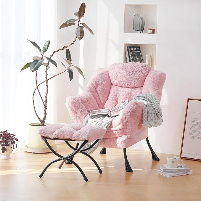 Plush Lazy Chair and Ottoman, Large Contemporary Accent Lounge Chair - Image 2