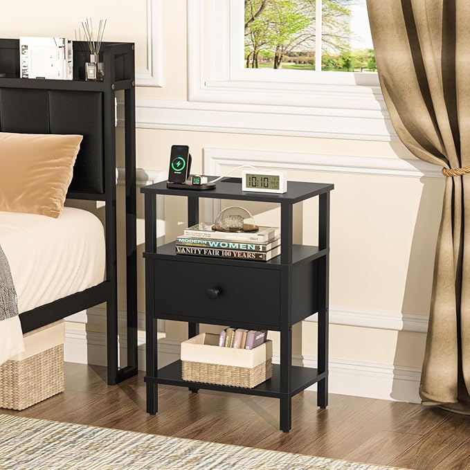 Lerliuo Nightstand with Charging Station and USB Ports, 3-Tier Storage End - Image 4