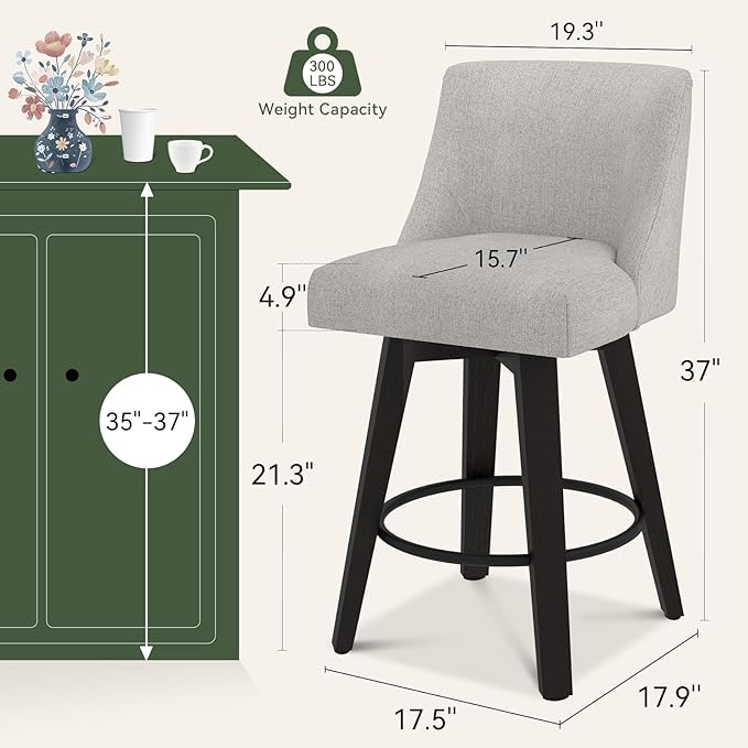 Vipbear Swivel Counter Height Bar Stools Set of 2, 26.8" H Counter Stools - Image 2