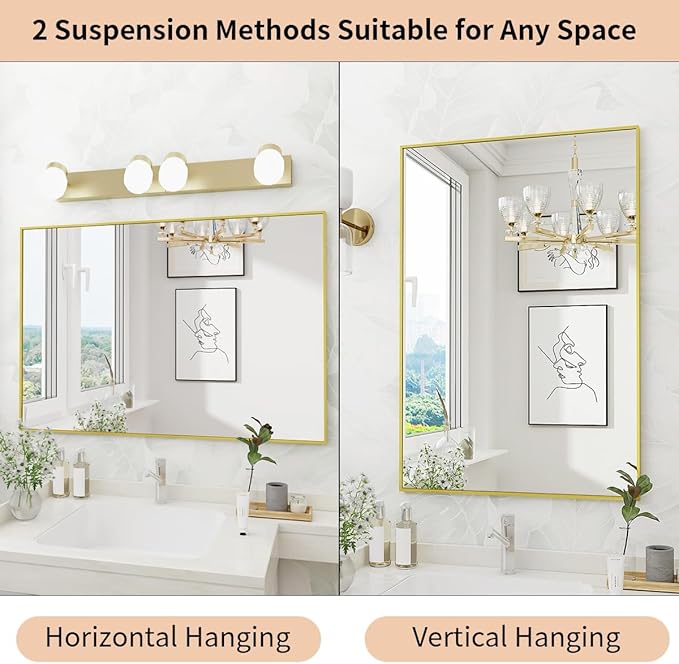 Koonmi Gold Mirrors for Wall, 30x60 Inch Bathroom Mirror, Rectangular Wall - Image 5
