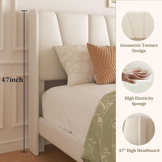 Full Bed Frame with Storage Drawers, Upholstered Platform Bed with Headboard - Image 4