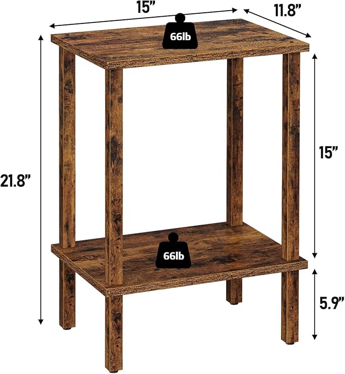 TUTOTAK End Table, Side Table, Nightstand, 2-Tier Storage Shelf, Sofa Side Table - Image 2